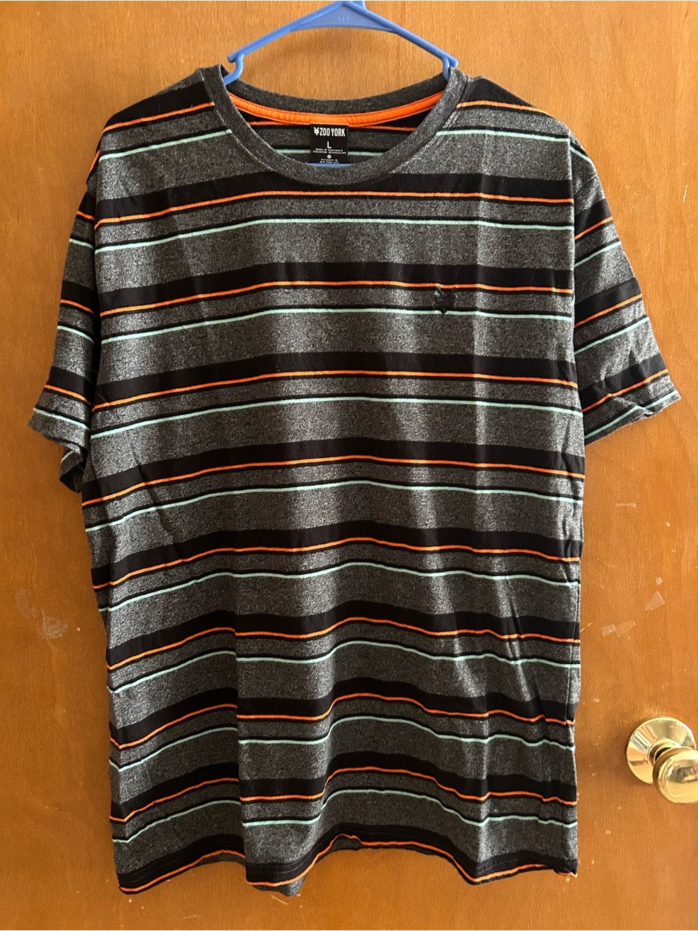 Zoo York Black Crewneck Tee with Orange and Mint Stripes